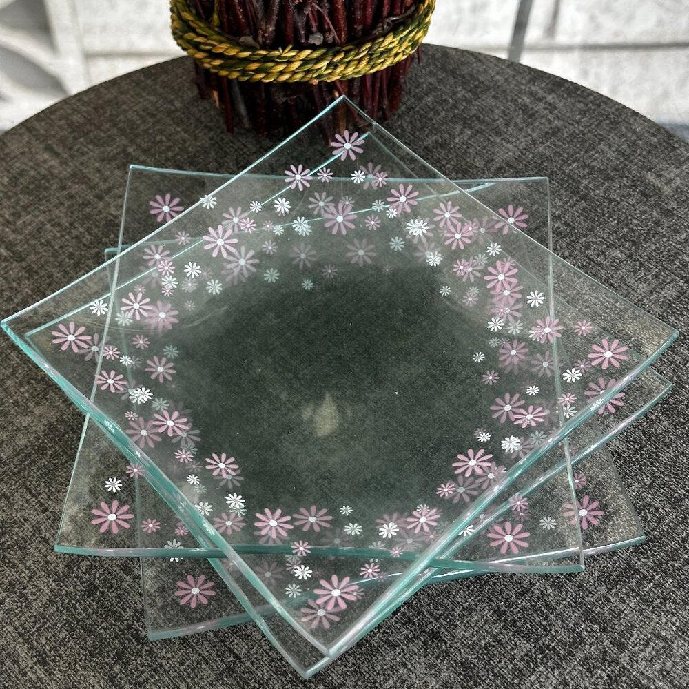 Daisy Glass Square Dessert Plates by The Pampered Chef Discontinued